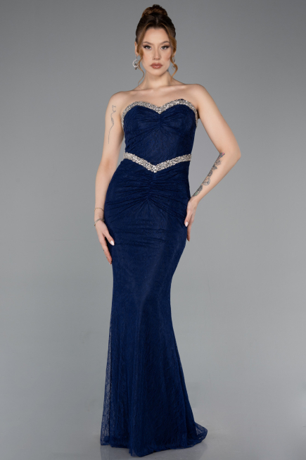 Robe Queue de Poisson Longue Dantelle Bleu Marine ABU5921