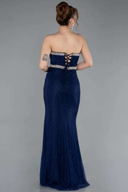 Robe Queue de Poisson Longue Dantelle Bleu Marine ABU5921