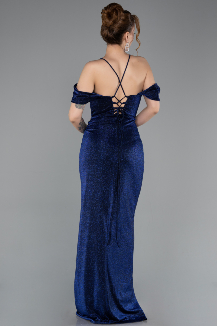 Robe de Soirée Longue Bleu Saxe ABU5925