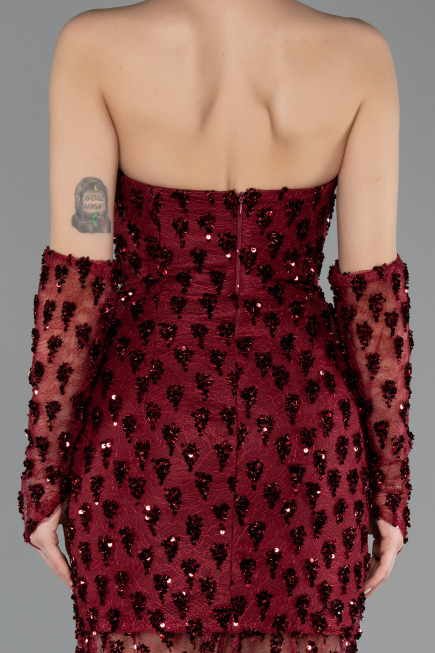 Robe Queue de Poisson Courte Squameuse Rouge Bordeaux ABK2581