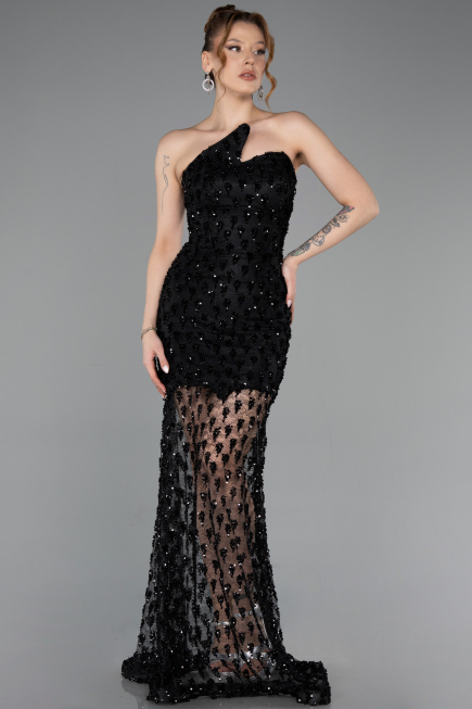 Robe Queue de Poisson Courte Squameuse Noir ABK2581