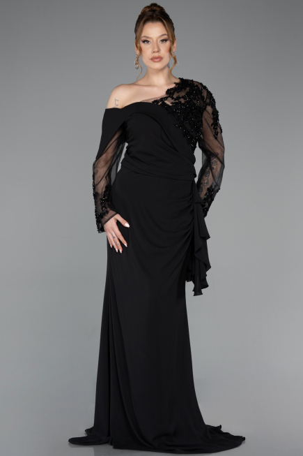Robe Grande Taille Longue Mousseline Noir ABU5895