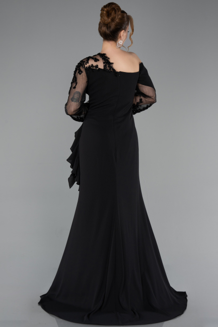 Robe Grande Taille Longue Mousseline Noir ABU5895