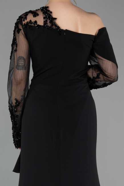 Robe Grande Taille Longue Mousseline Noir ABU5895