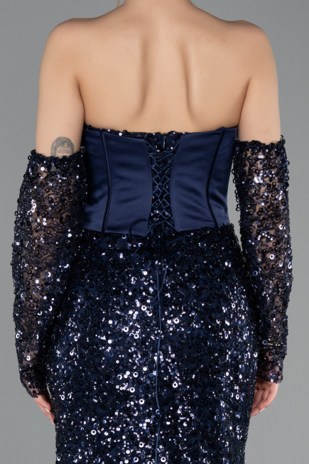 Robe Queue de Poisson Longue Squameuse Bleu Marine ABU5927