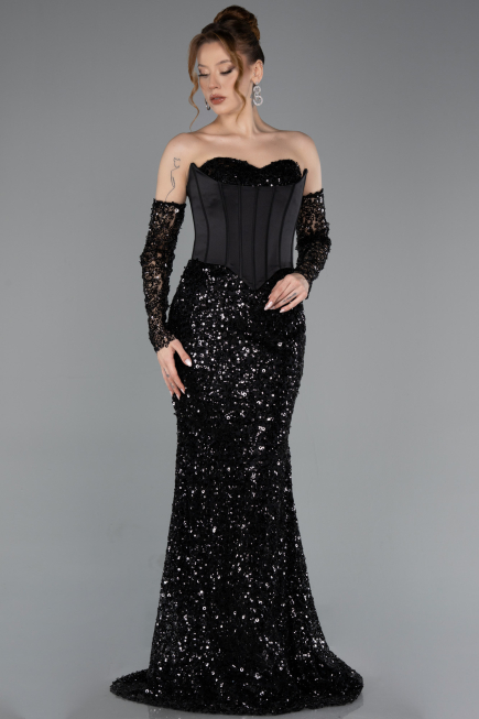 Robe Queue de Poisson Longue Squameuse Noir ABU5927