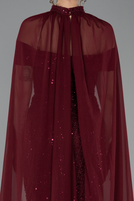 Robe de Soirée Longue Perlé Rouge Bordeaux ABU5915