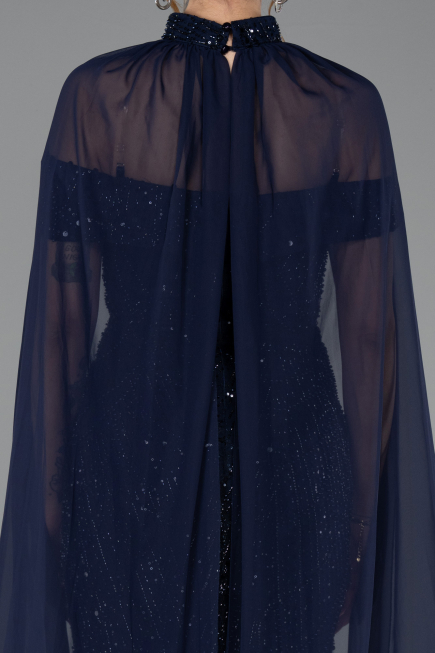 Robe de Soirée Longue Perlé Bleu Marine ABU5915