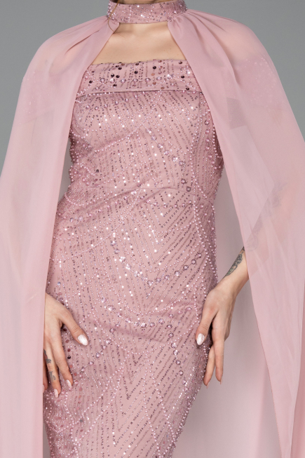 Robe de Soirée Longue Perlé Poudre ABU5915