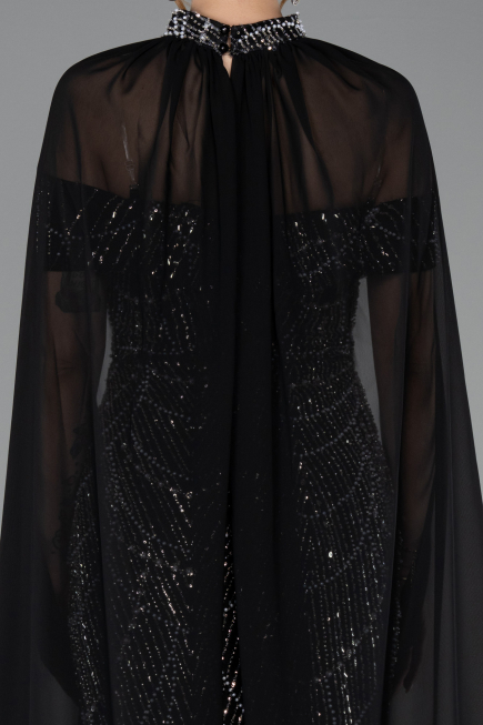 Robe de Soirée Longue Perlé Noir ABU5915