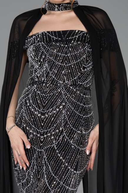 Robe de Soirée Longue Perlé Noir ABU5915