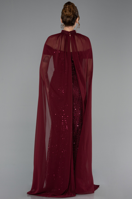 Robe de Soirée Longue Perlé Rouge Bordeaux ABU5915
