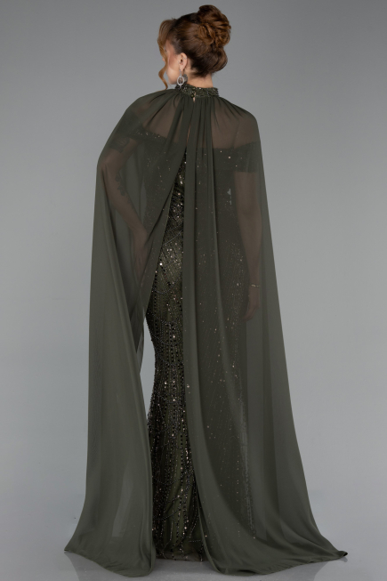 Robe de Soirée Longue Perlé Kaki ABU5915