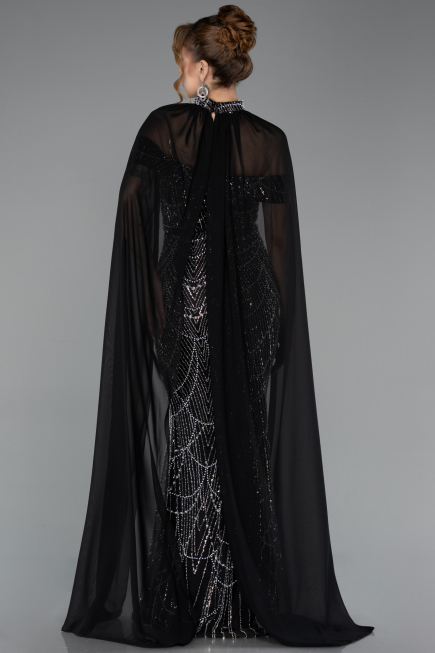 Robe de Soirée Longue Perlé Noir ABU5915