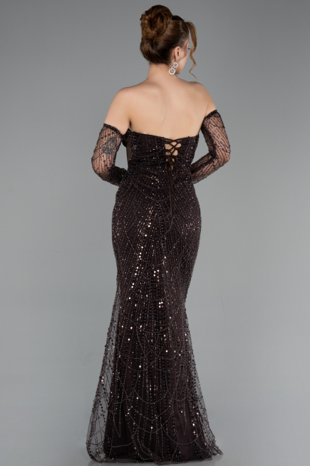 Robe de Soirée Longue Perlé Brun ABU5922