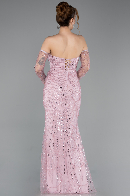 Robe de Soirée Longue Perlé Poudre ABU5922