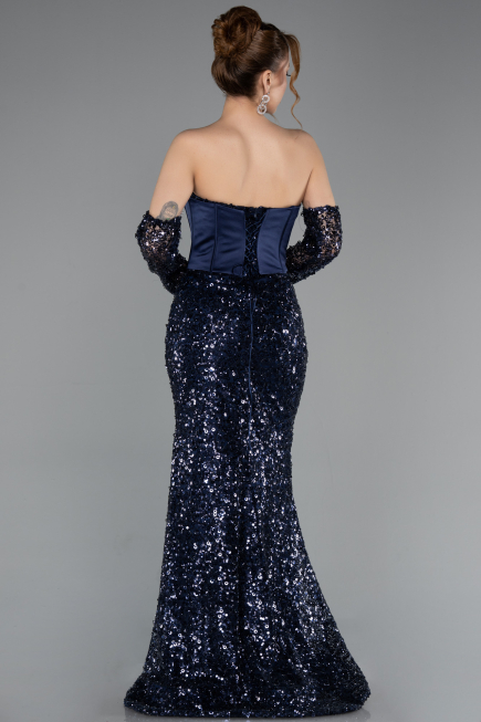 Robe Queue de Poisson Longue Squameuse Bleu Marine ABU5927