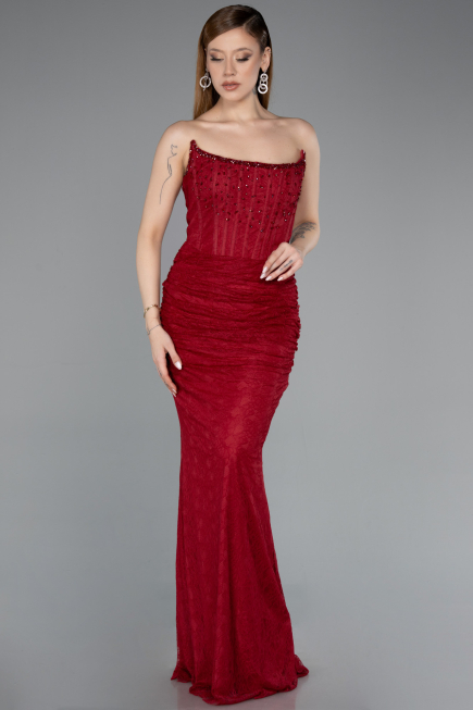 Robe Queue de Poisson Longue Dantelle Rouge Bordeaux ABU5933