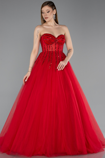 Robe de Soirée Longue Rouge ABU5935