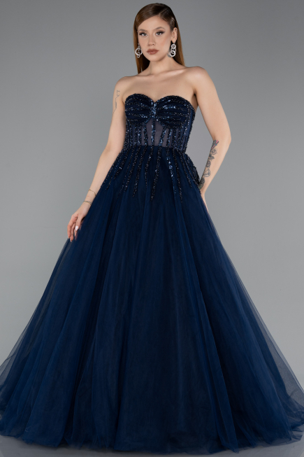 Robe de Soirée Longue Bleu Marine ABU5935