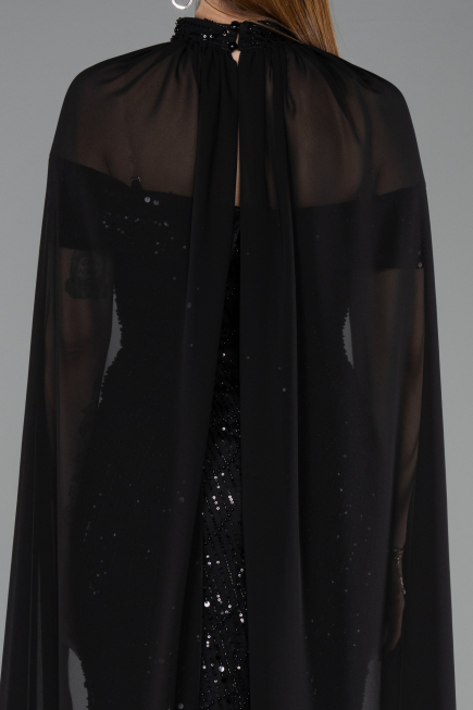 Robe de Soirée Longue Perlé Noir ABU5915