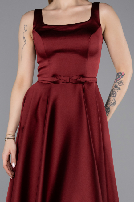 Robe de Cérémonie Midi Satin Rouge Bordeaux ABK2586