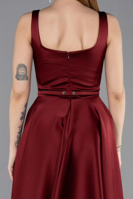 Robe de Cérémonie Midi Satin Rouge Bordeaux ABK2586