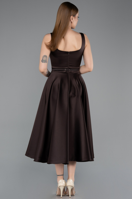 Robe de Cérémonie Midi Satin Brun ABK2586