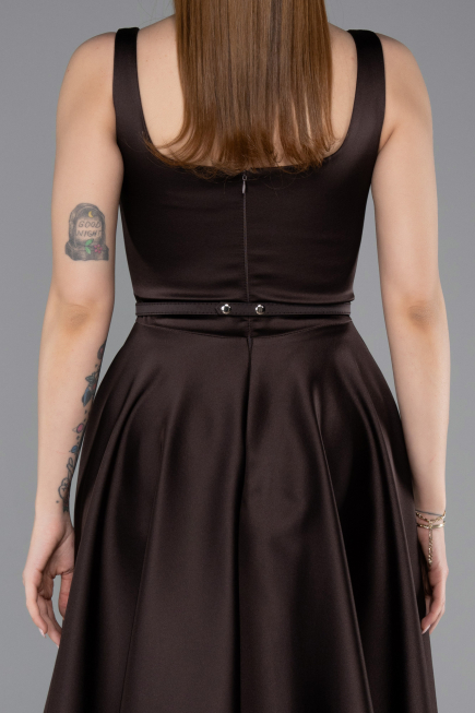 Robe de Cérémonie Midi Satin Brun ABK2586