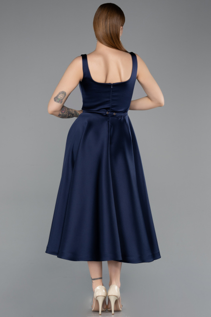 Robe de Cérémonie Midi Satin Bleu Marine ABK2586