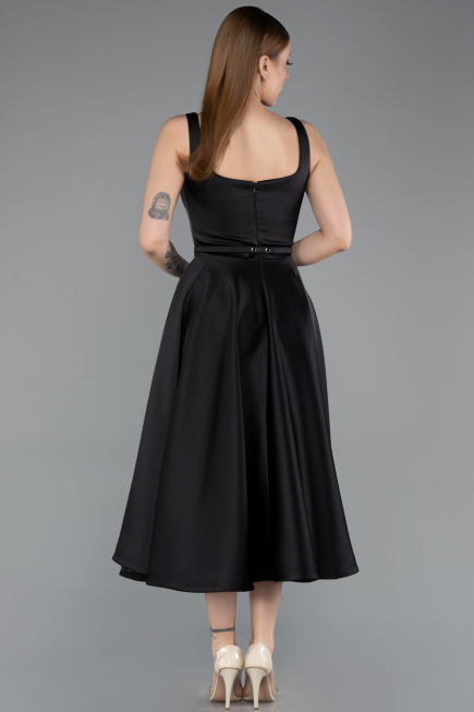 Robe de Cérémonie Midi Satin Noir ABK2586