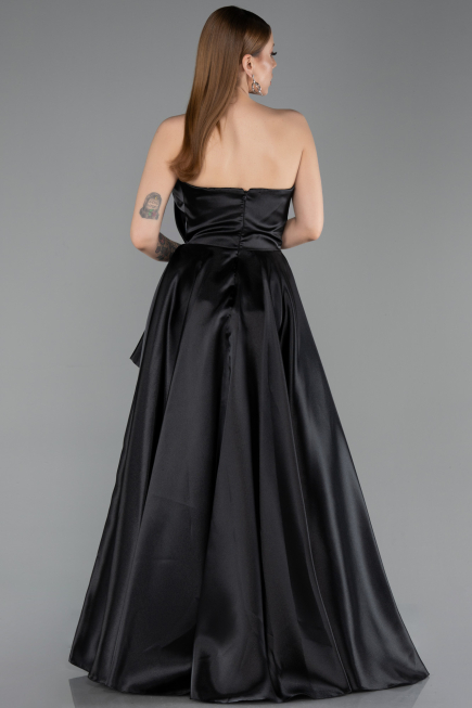 Robe de Soirée Longue Satin Noir ABU4561