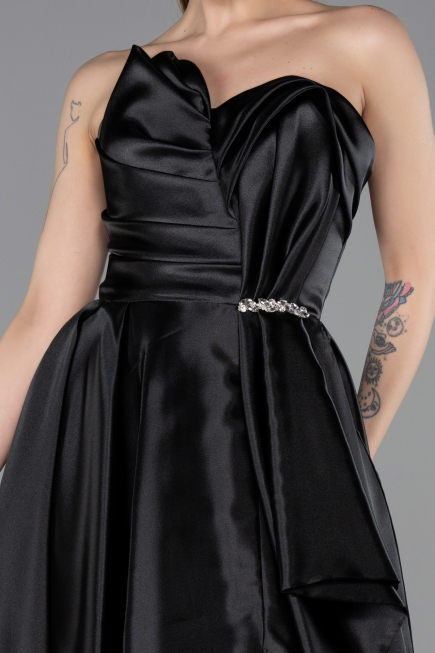 Robe de Soirée Longue Satin Noir ABU4561