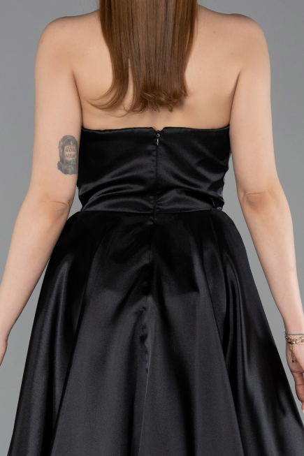 Robe de Soirée Longue Satin Noir ABU4561