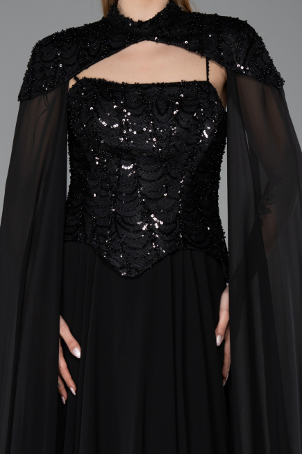 Robe de Soirée Longue Mousseline Noir ABU5931