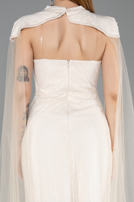 Robe de Soirée Longue Dantelle Beige ABU5941