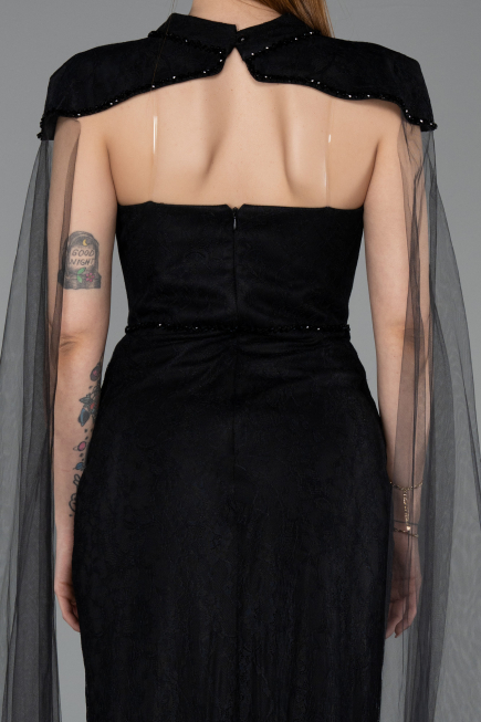 Robe de Soirée Longue Dantelle Noir ABU5941