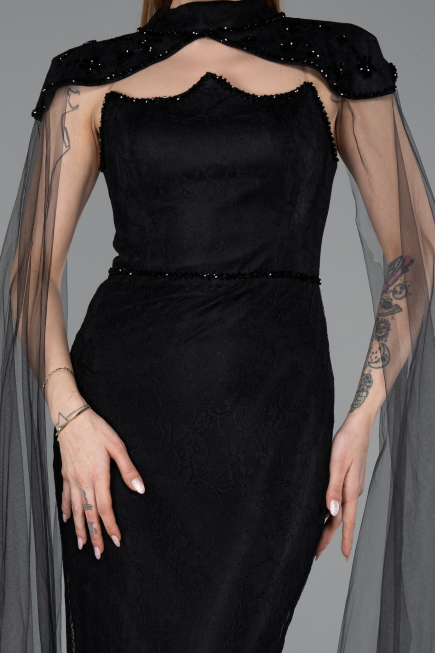Robe de Soirée Longue Dantelle Noir ABU5941