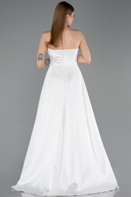 Robe de Soirée Longue Satin Blanc ABU5932