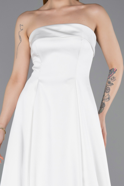 Robe de Soirée Longue Satin Blanc ABU5932