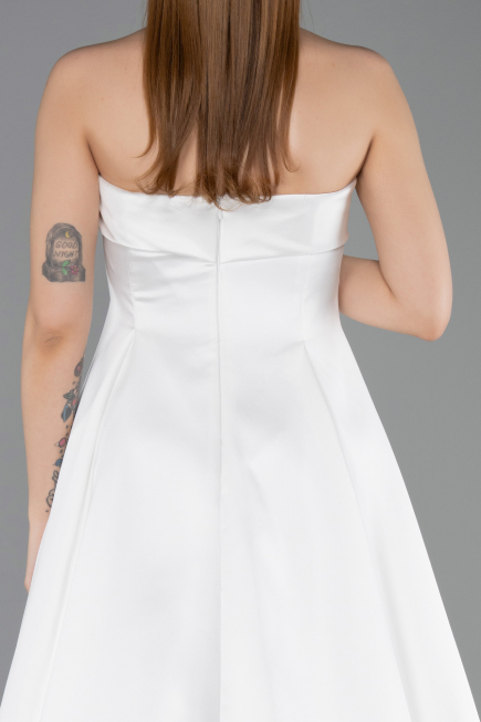 Robe de Soirée Longue Satin Blanc ABU5932