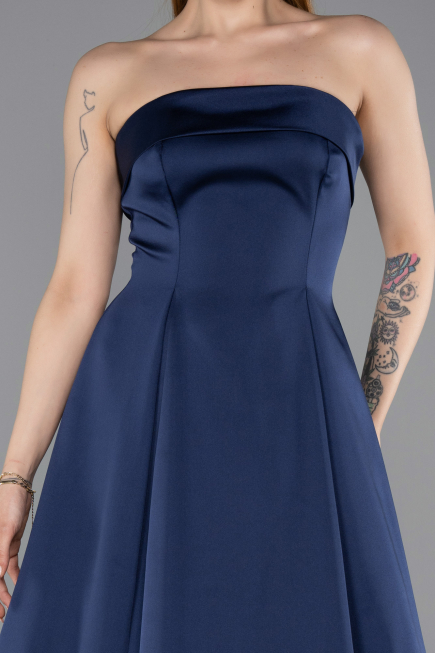 Robe de Soirée Longue Satin Bleu Marine ABU5932