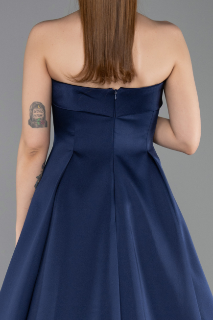Robe de Soirée Longue Satin Bleu Marine ABU5932