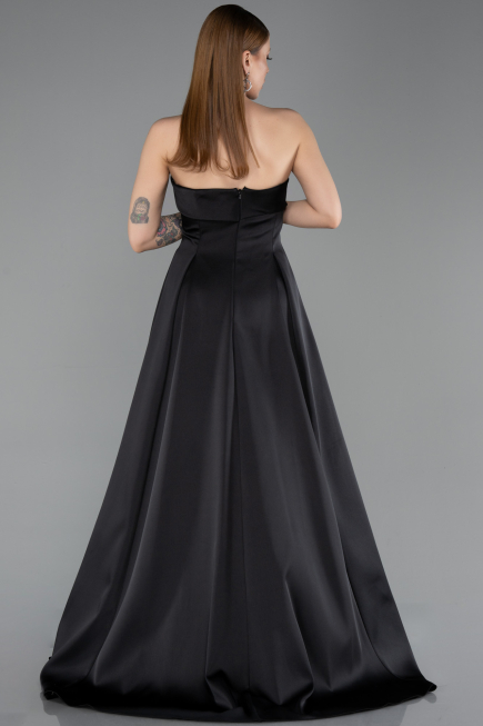 Robe de Soirée Longue Satin Noir ABU5932