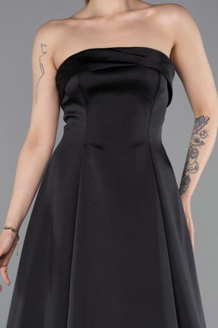 Robe de Soirée Longue Satin Noir ABU5932