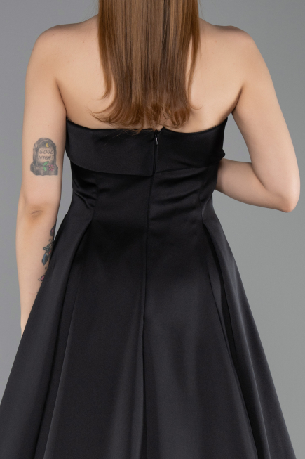 Robe de Soirée Longue Satin Noir ABU5932