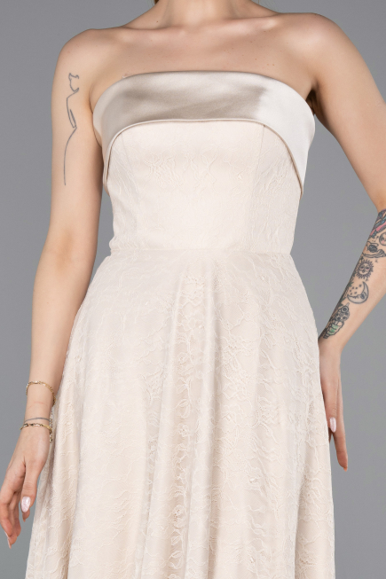 Robe de Soirée Longue Dantelle Beige ABU5943