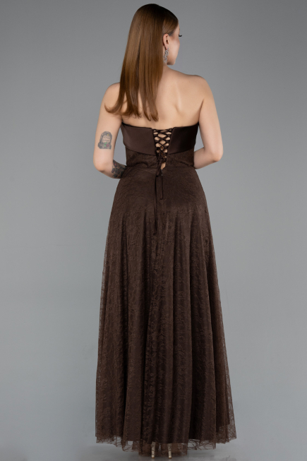 Robe de Soirée Longue Dantelle Brun ABU5943