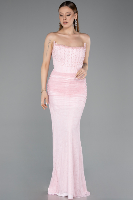 Robe Queue de Poisson Longue Dantelle Poudre ABU5933