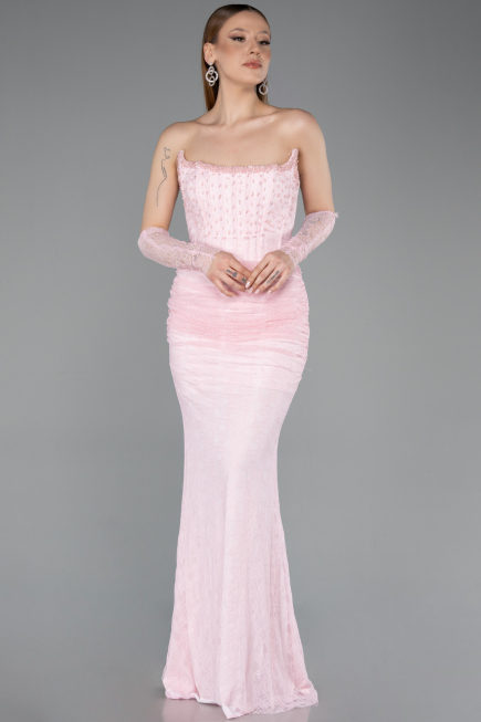 Robe Queue de Poisson Longue Dantelle Poudre ABU5933